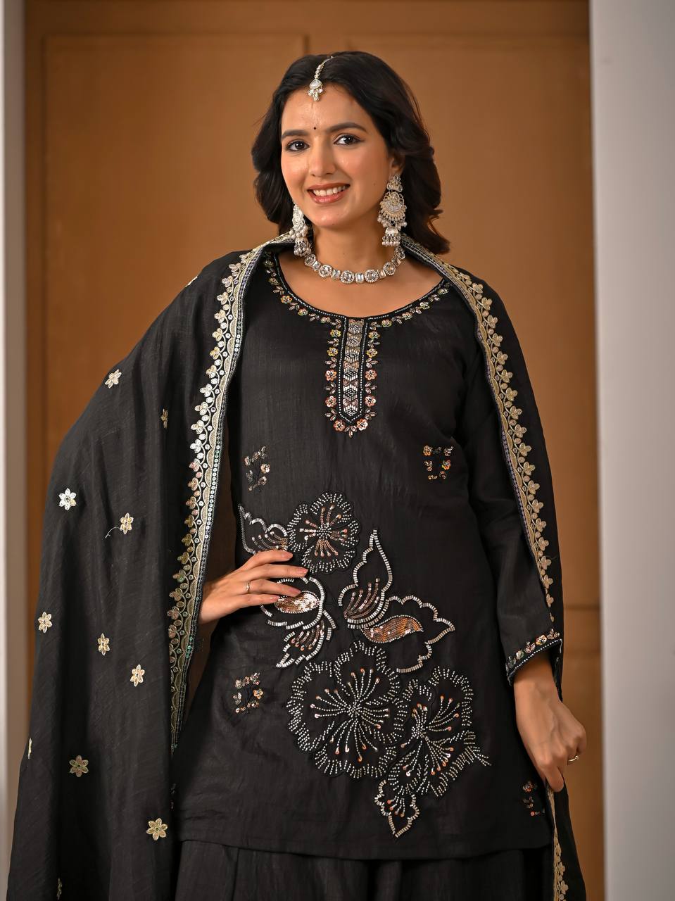 Sophisticated Black Ensemble with Dupatta