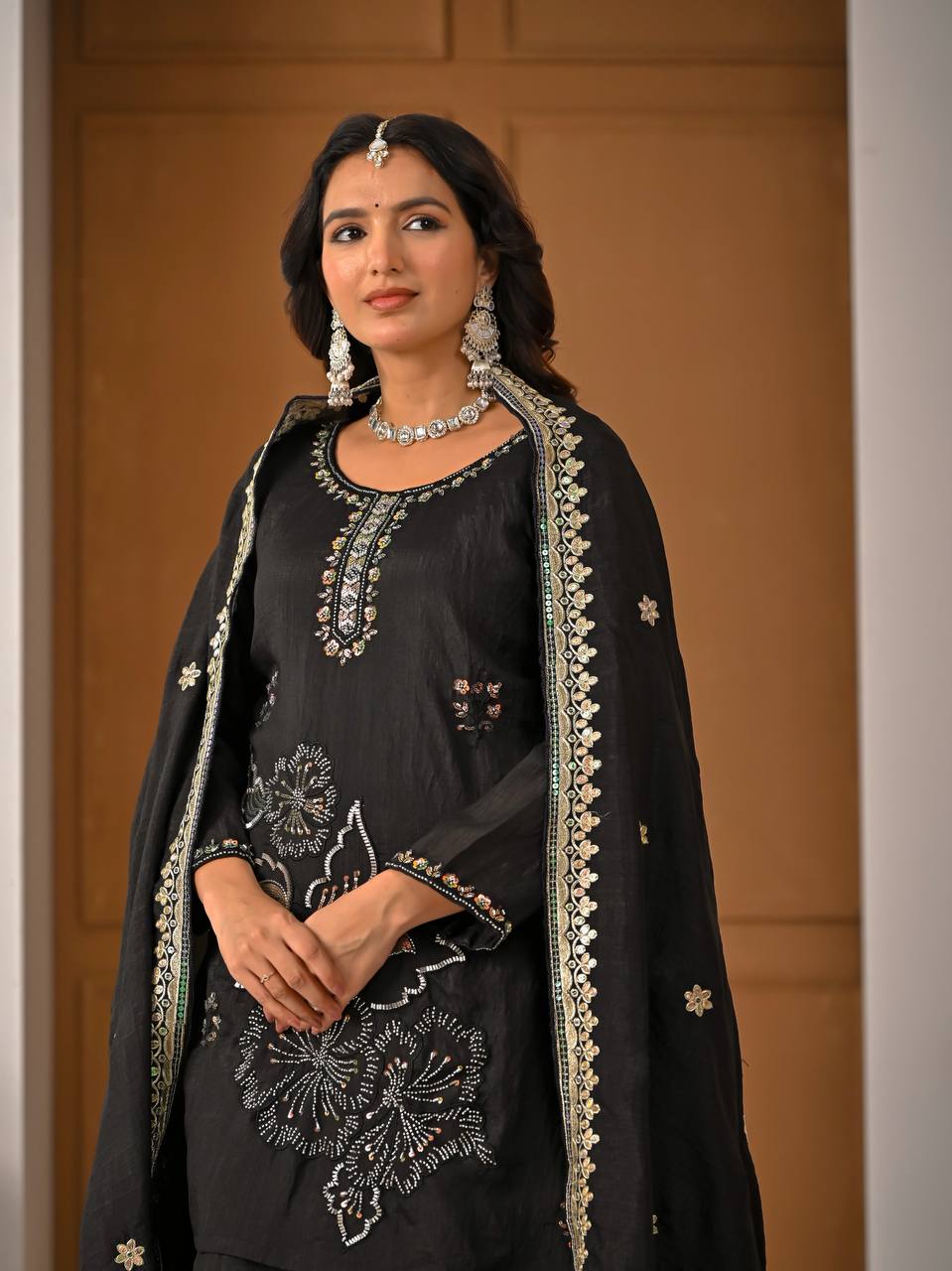 Sophisticated Black Ensemble with Dupatta
