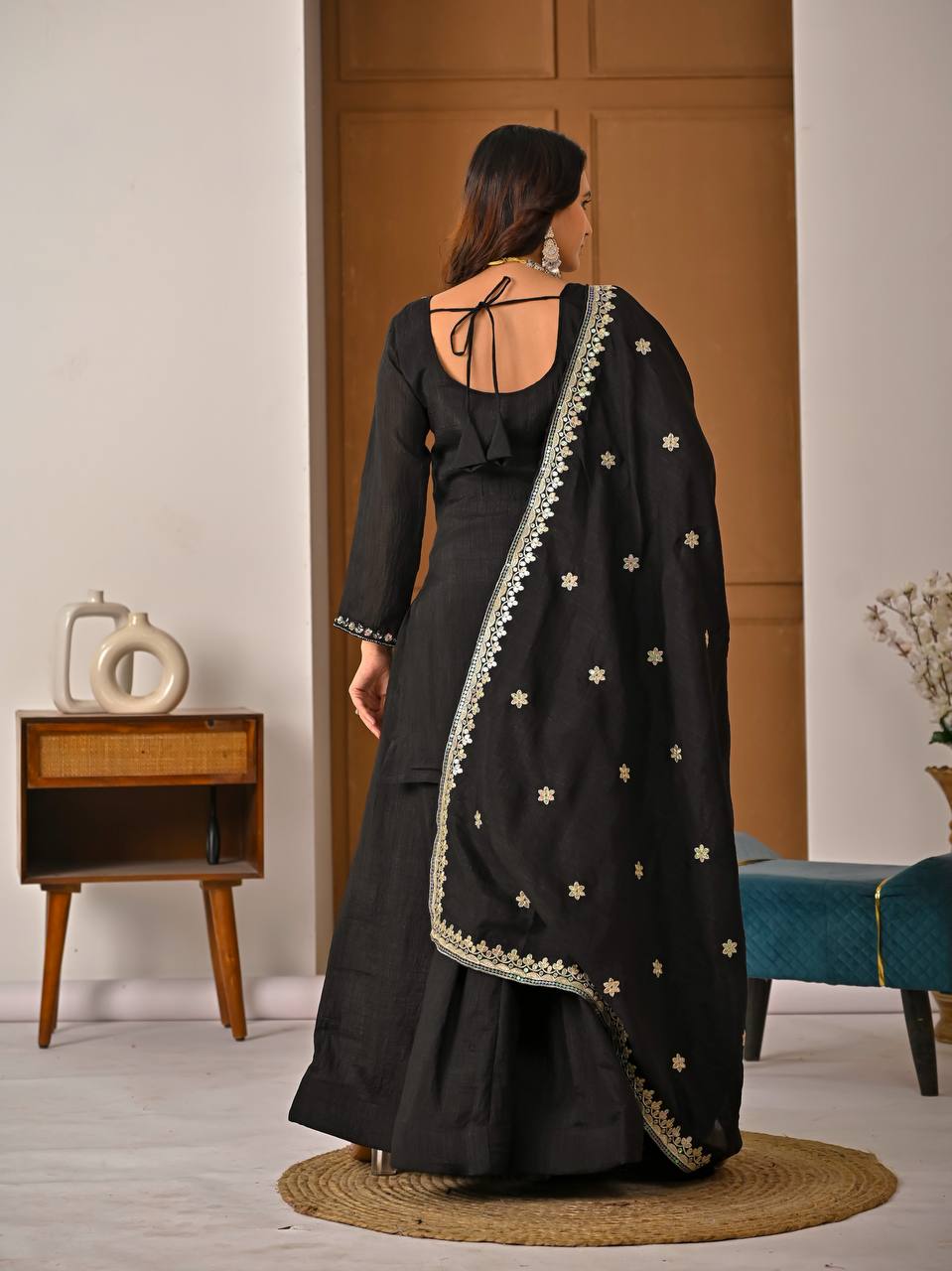 Sophisticated Black Ensemble with Dupatta