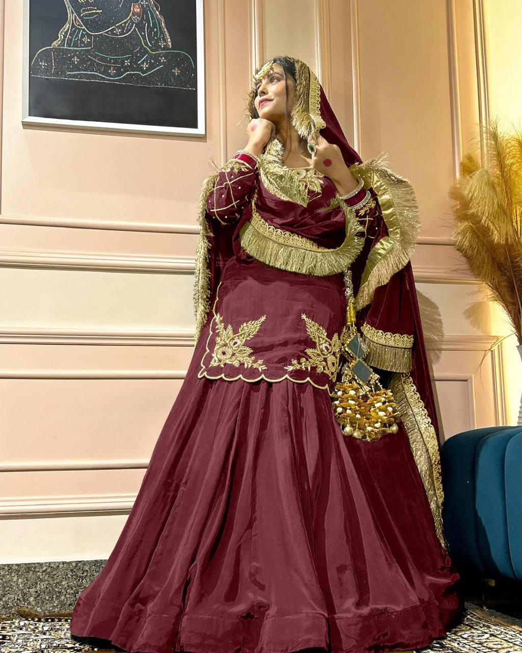 Regal Zari and Stone Embellished Hand work.