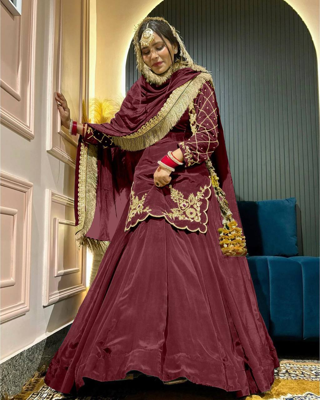 Regal Zari and Stone Embellished Hand work.
