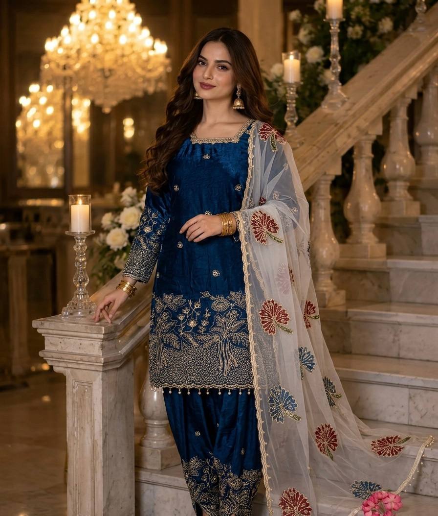 Timeless Blue and Gold Embroidered Salwar Suit