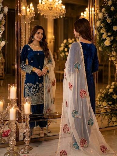 Timeless Blue and Gold Embroidered Salwar Suit