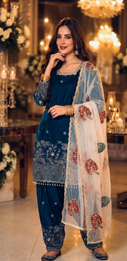 Timeless Blue and Gold Embroidered Salwar Suit