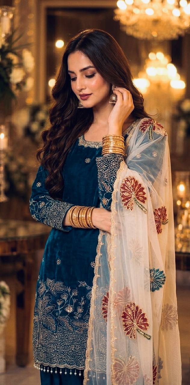 Timeless Blue and Gold Embroidered Salwar Suit