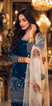 Timeless Blue and Gold Embroidered Salwar Suit