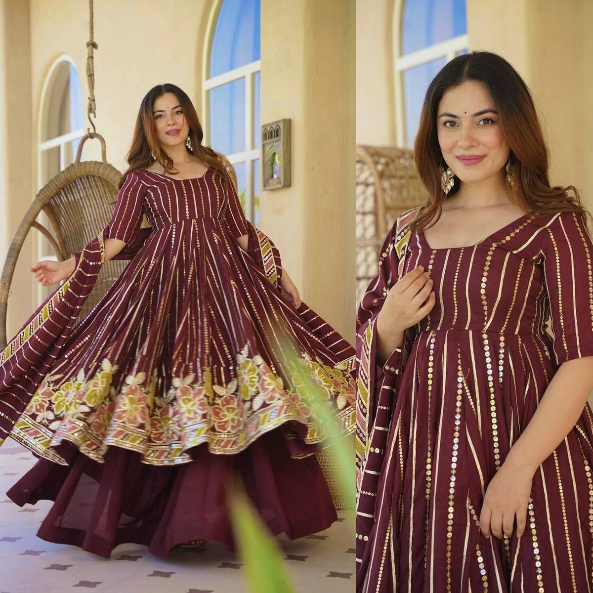 Royal Maroon Embroidered Anarkali Suit With Designer Dupatta Collection