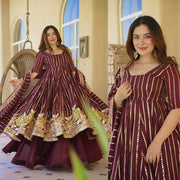 Royal Maroon Embroidered Anarkali Suit With Designer Dupatta Collection