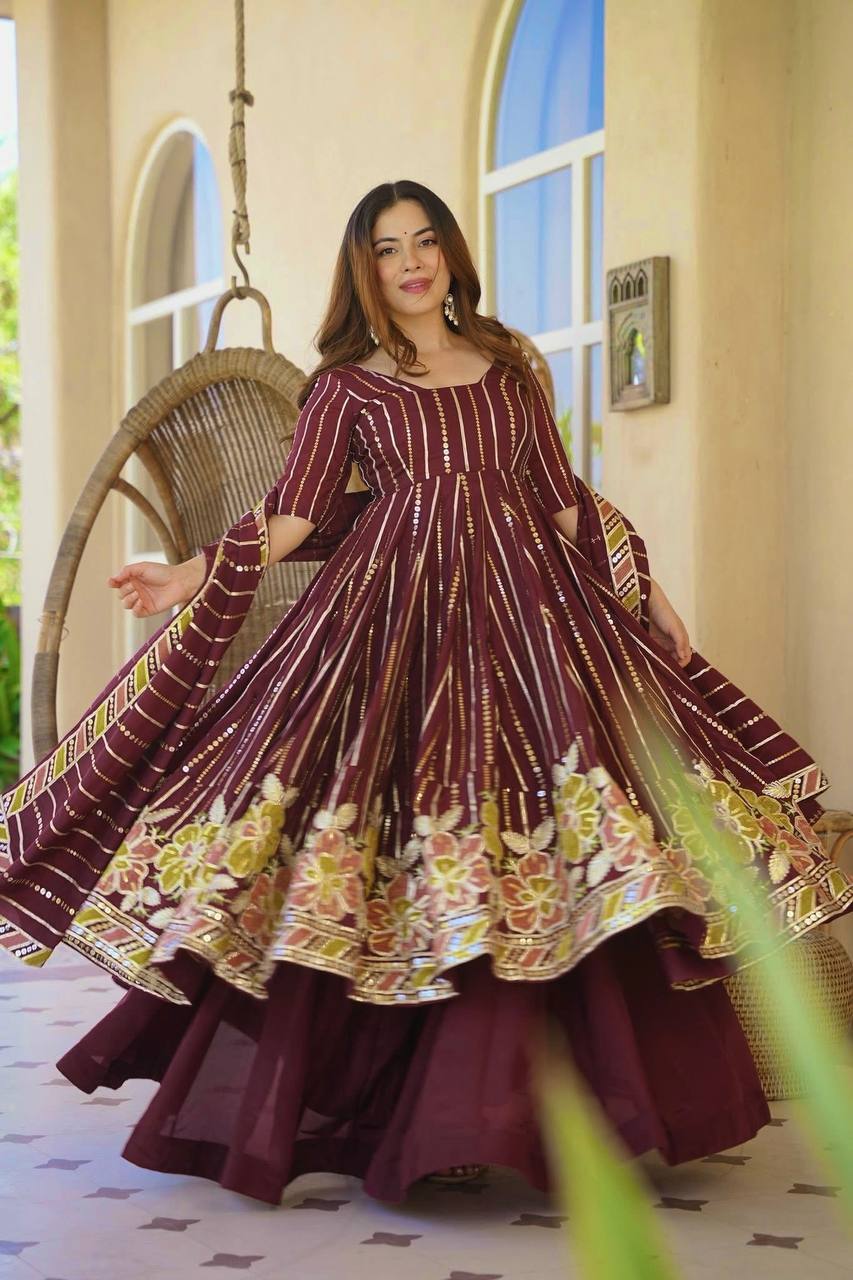 Royal Maroon Embroidered Anarkali Suit With Designer Dupatta Collection