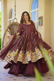 Royal Maroon Embroidered Anarkali Suit With Designer Dupatta Collection