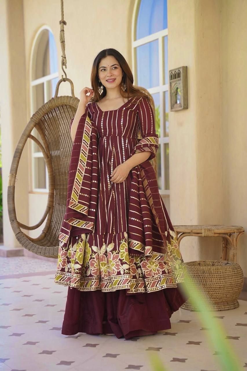 Royal Maroon Embroidered Anarkali Suit With Designer Dupatta Collection