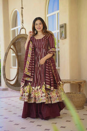 Royal Maroon Embroidered Anarkali Suit With Designer Dupatta Collection