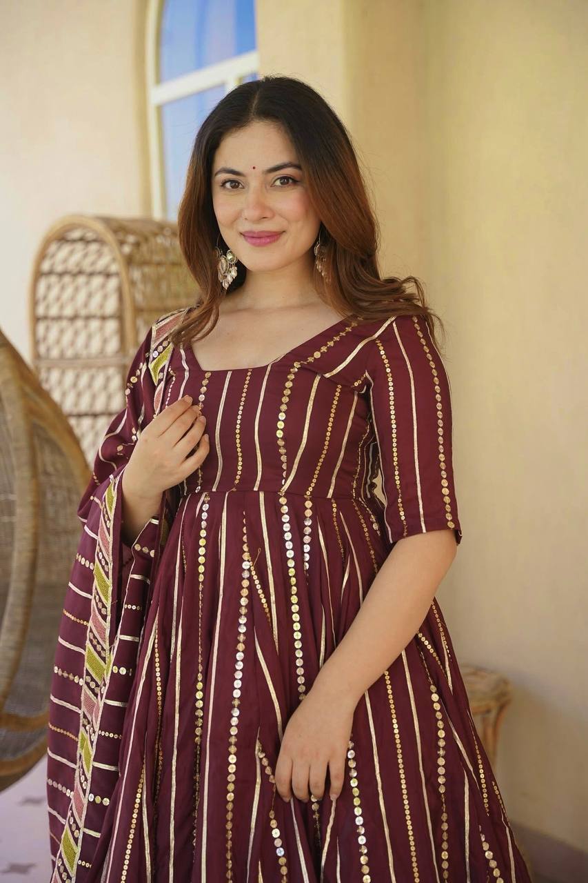 Royal Maroon Embroidered Anarkali Suit With Designer Dupatta Collection