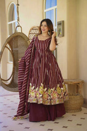 Royal Maroon Embroidered Anarkali Suit With Designer Dupatta Collection