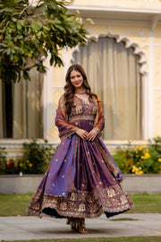 Majestic Purple Gold Anarkali Suit Ensemble