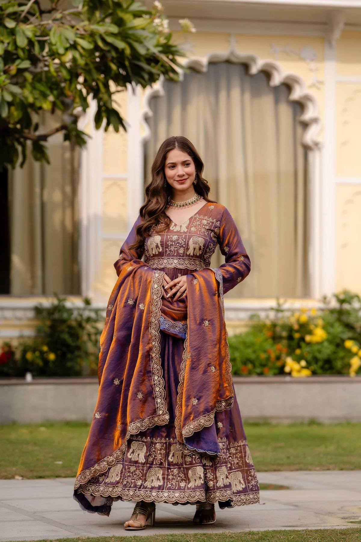 Majestic Purple Gold Anarkali Suit Ensemble
