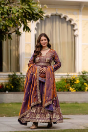 Majestic Purple Gold Anarkali Suit Ensemble