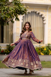 Majestic Purple Gold Anarkali Suit Ensemble
