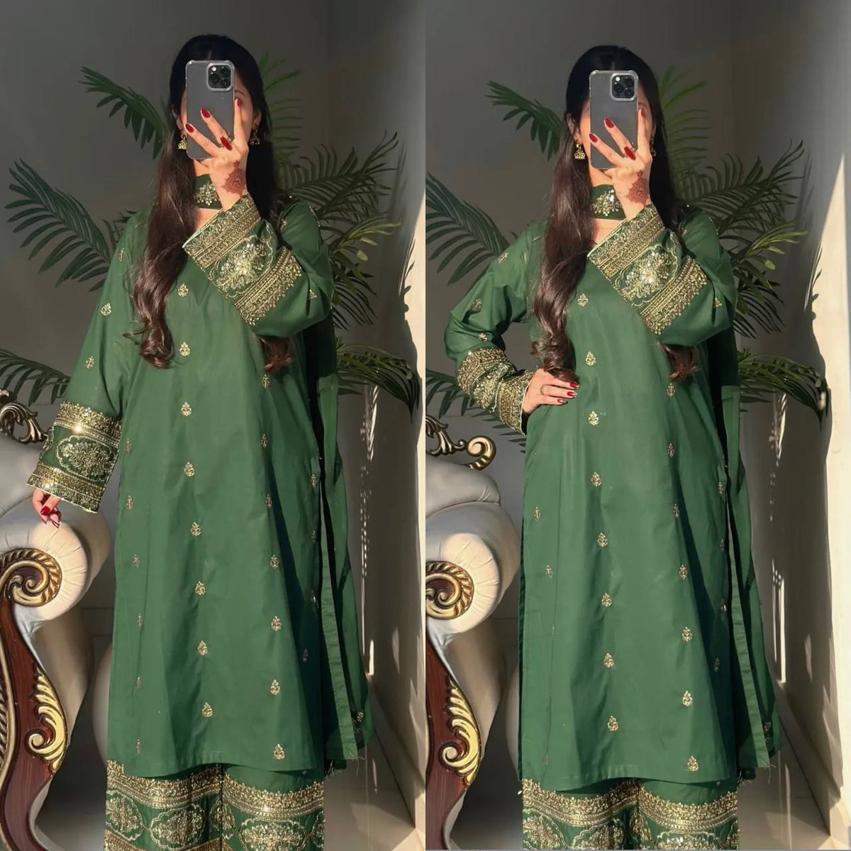 Stunning Green Embroidered Ensemble for Occasions