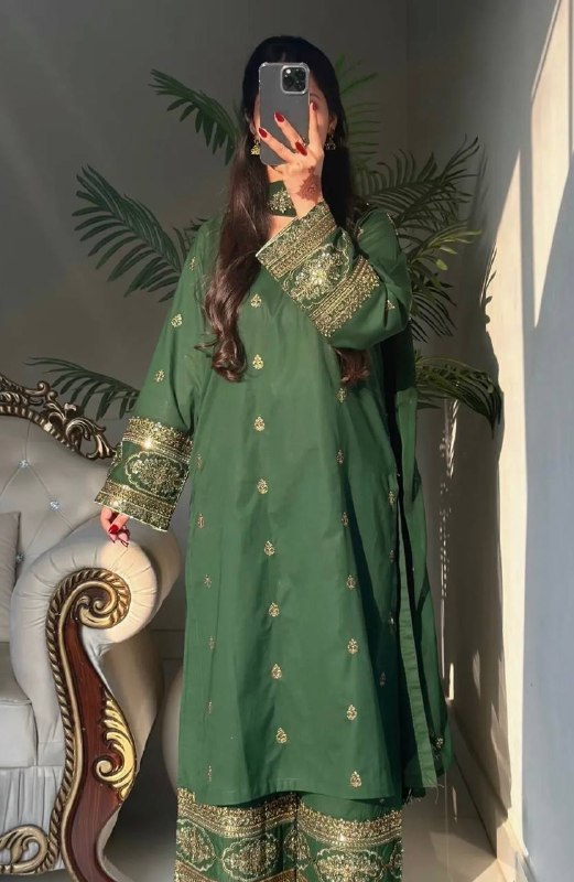 Stunning Green Embroidered Ensemble for Occasions