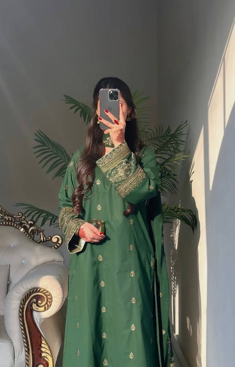 Stunning Green Embroidered Ensemble for Occasions