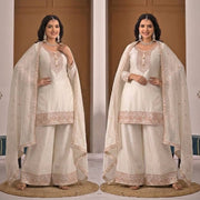 Chic White Suit Featuring Embroidered Dupatta