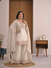 Chic White Suit Featuring Embroidered Dupatta