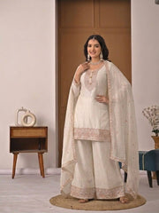 Chic White Suit Featuring Embroidered Dupatta