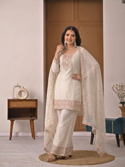 Chic White Suit Featuring Embroidered Dupatta