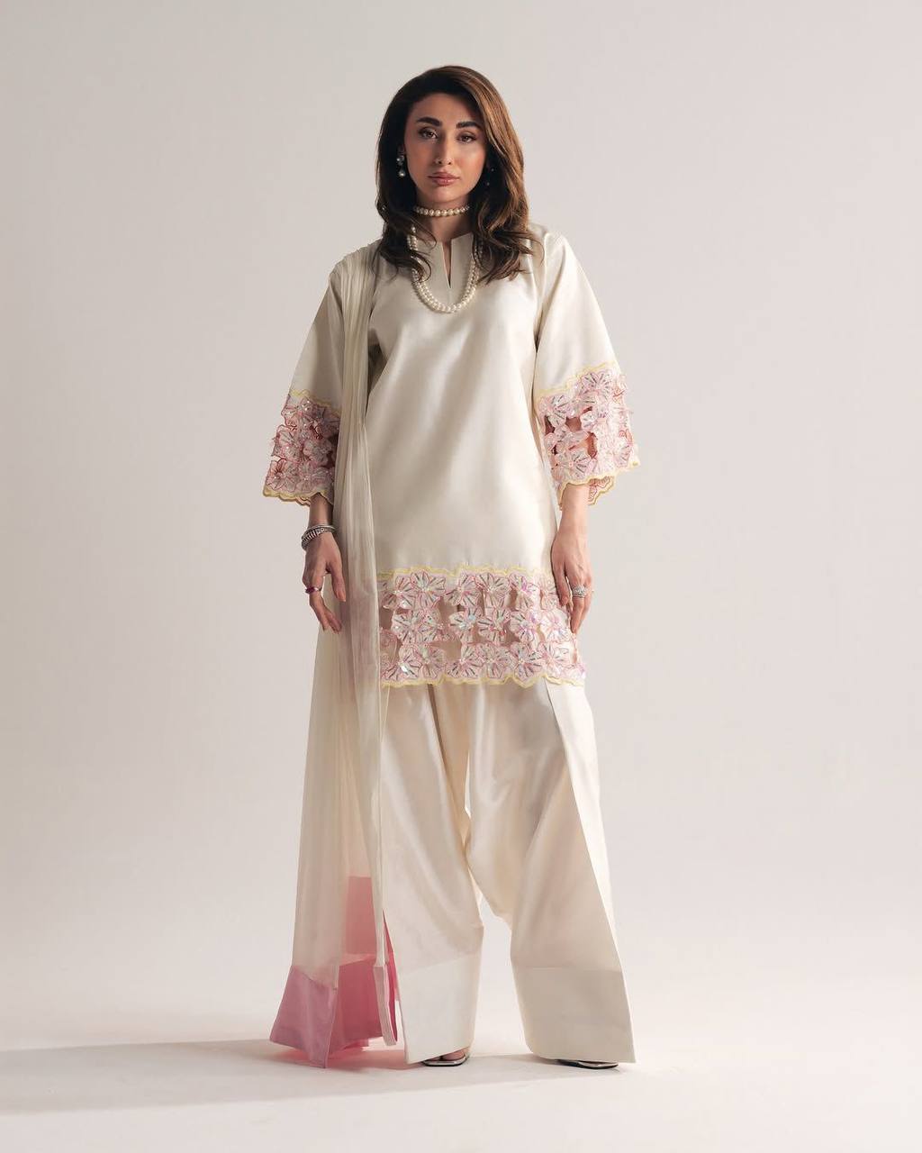 Radiant Charm White and Pink Suit