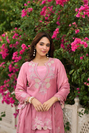 Elegant Blossom Pink Embroidered Suit Ensemble