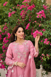 Elegant Blossom Pink Embroidered Suit Ensemble