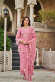 Elegant Blossom Pink Embroidered Suit Ensemble