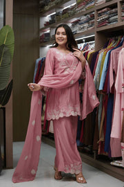 Elegant Blossom Pink Embroidered Suit Ensemble