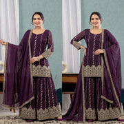 Elegant Purple Embroidered Georgette Suit Ensemble