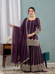 Elegant Purple Embroidered Georgette Suit Ensemble