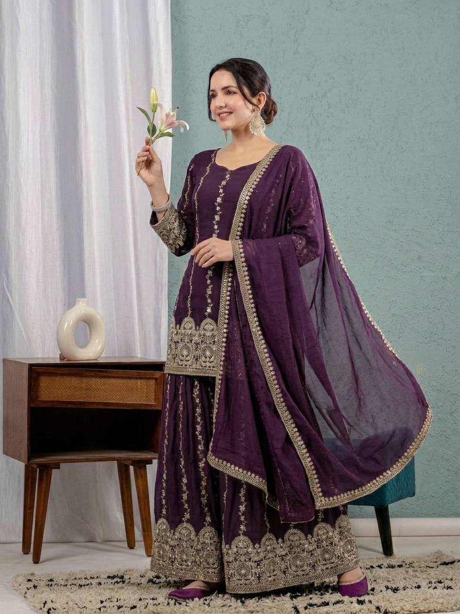 Elegant Purple Embroidered Georgette Suit Ensemble