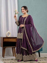 Elegant Purple Embroidered Georgette Suit Ensemble