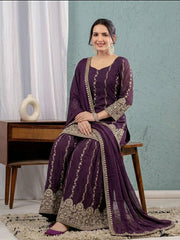 Elegant Purple Embroidered Georgette Suit Ensemble