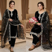 Exquisite Black  Embroidered Attire Set