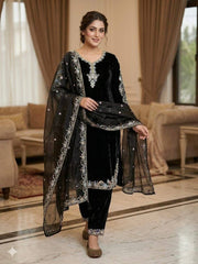 Exquisite Black  Embroidered Attire Set