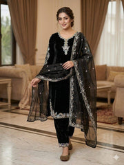 Exquisite Black  Embroidered Attire Set
