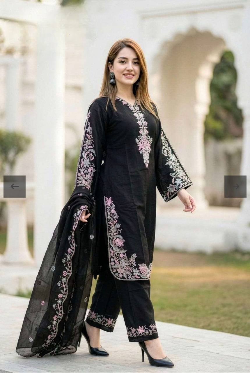 Exquisite Black  Embroidered Attire Set
