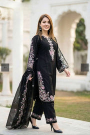 Exquisite Black  Embroidered Attire Set