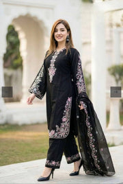Exquisite Black  Embroidered Attire Set