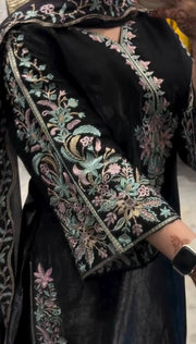 Exquisite Black  Embroidered Attire Set
