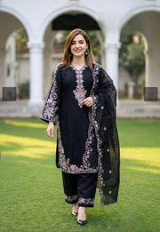 Exquisite Black  Embroidered Attire Set