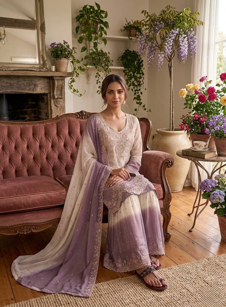 Timeless Purple and White Embroidered Ensemble