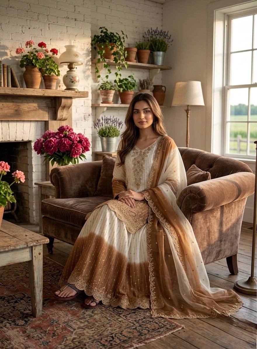 Chic Harmony White and Brown Fashion Ensemble