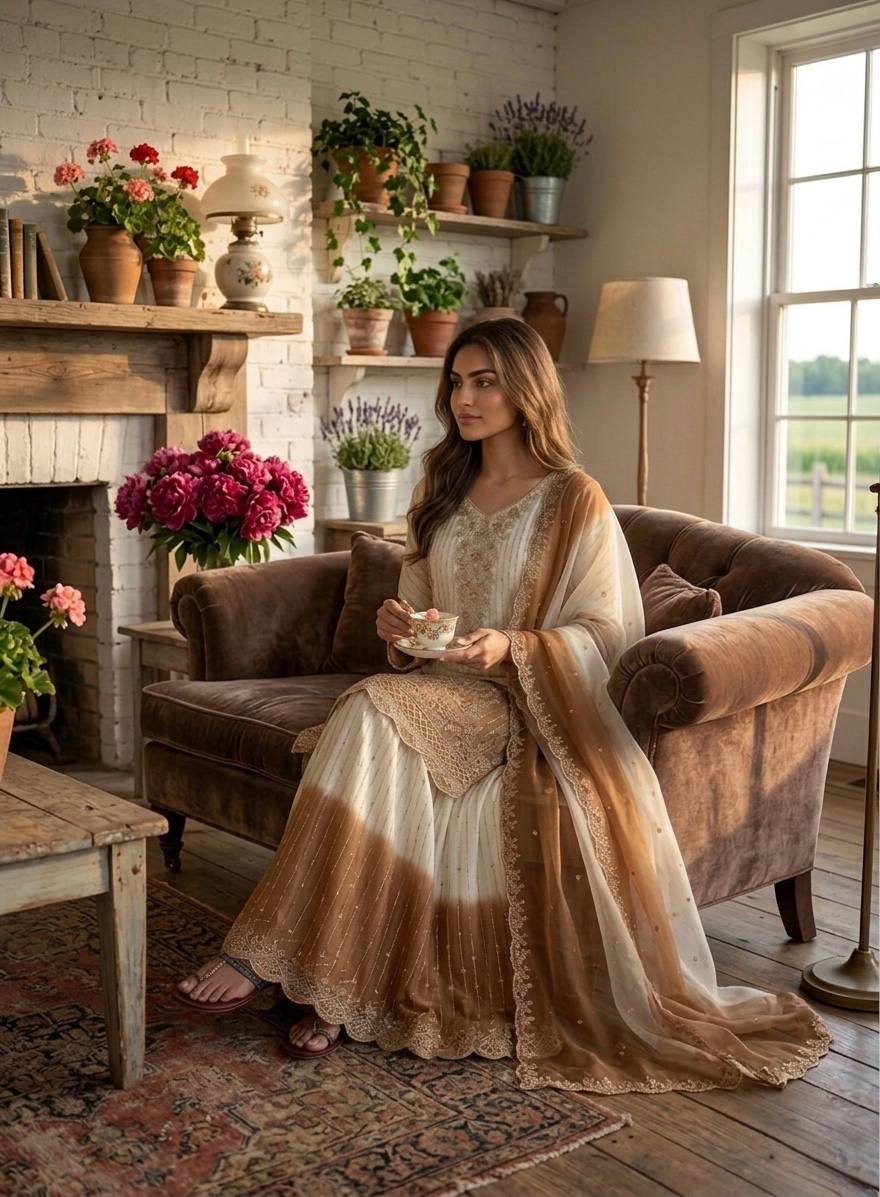 Chic Harmony White and Brown Fashion Ensemble